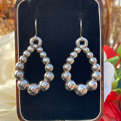 Chunky Silver Droplet Teardrop Hoop Dropper Earrings