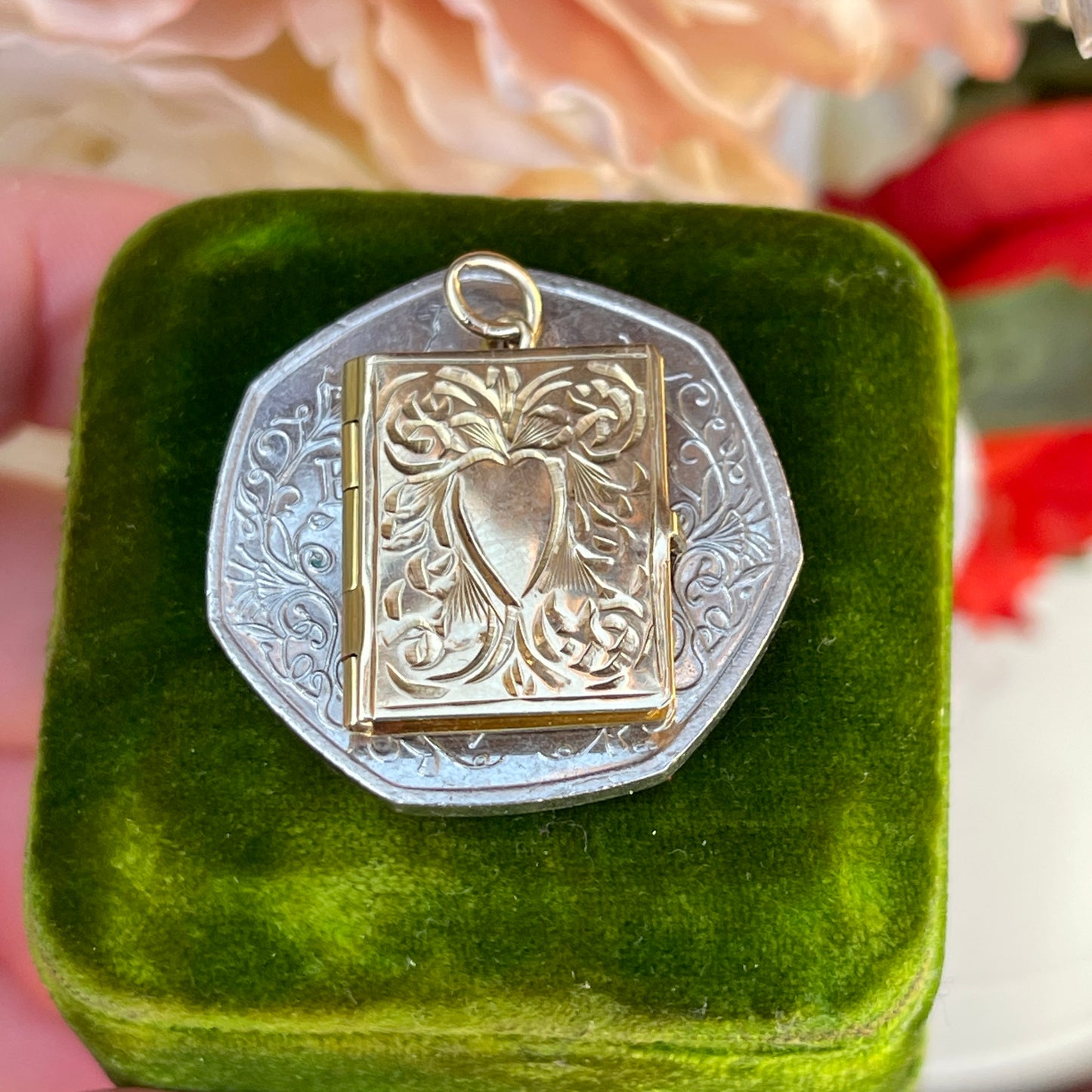 Antique 9ct Gold Edwardian Book Locket Engraved Heart Pendant Rare 1903 3g