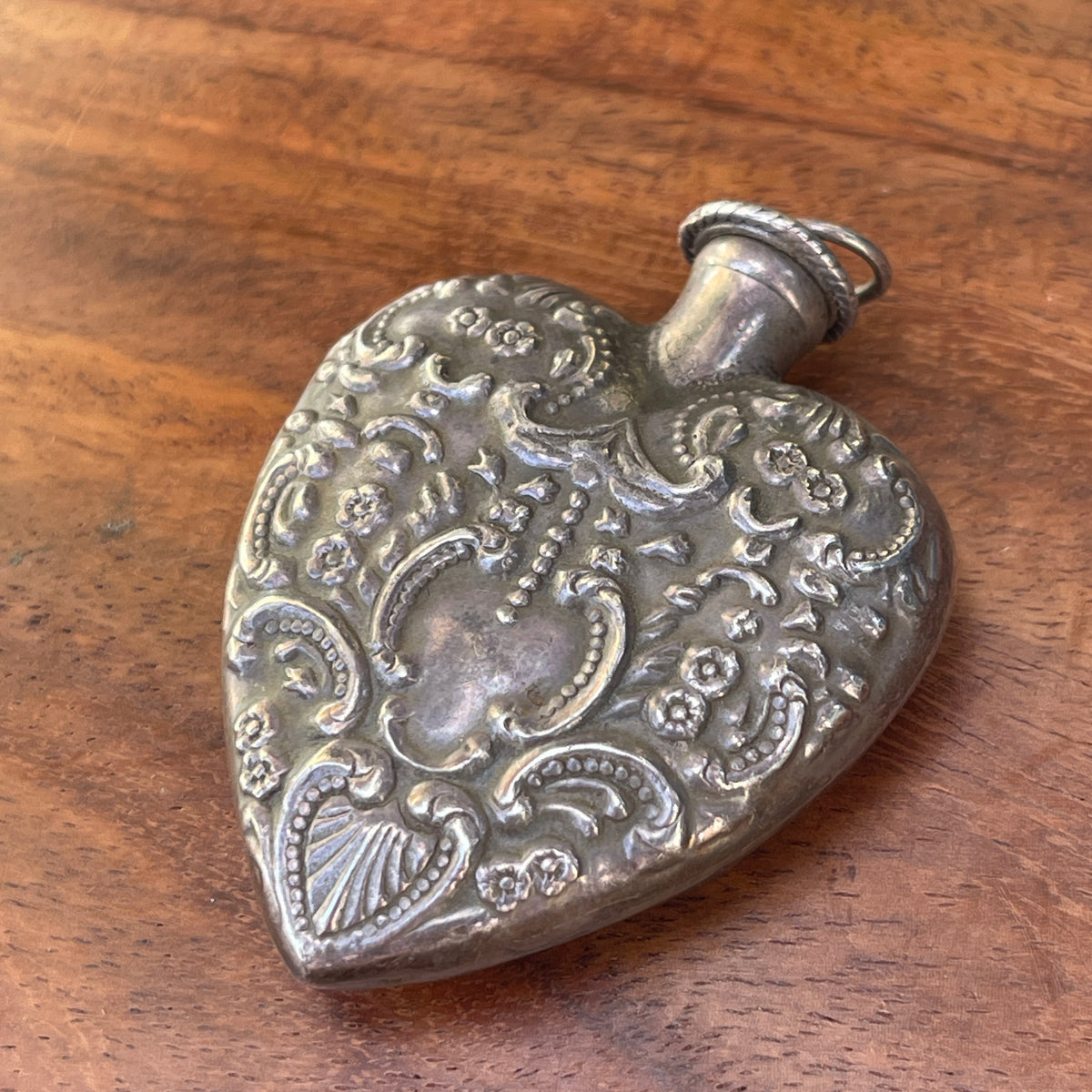 Unreleased: Vintage Sterling Silver Heart Perfume Bottle Pendant large 55mm