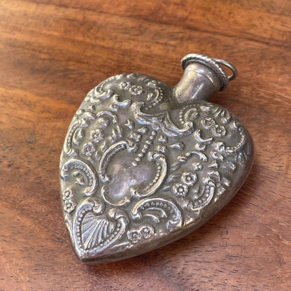 Unreleased: Vintage Sterling Silver Heart Perfume Bottle Pendant large 55mm