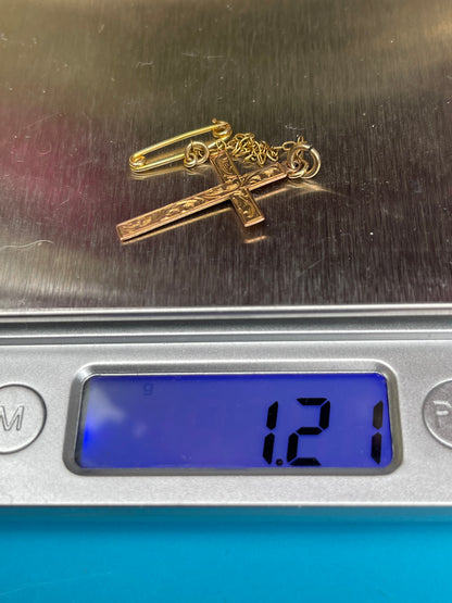 Antique Victorian 9ct Gold Engraved Cross Pendant