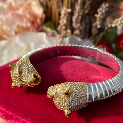 Sterling Silver Panther Gold Gilt Head Bangle Bracelet John Start Hallmarked 55g