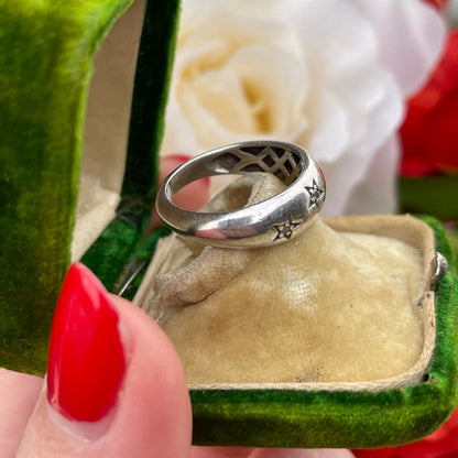 Sterling Silver Diamond Star Bombe Ring Vintage Celestial Style M