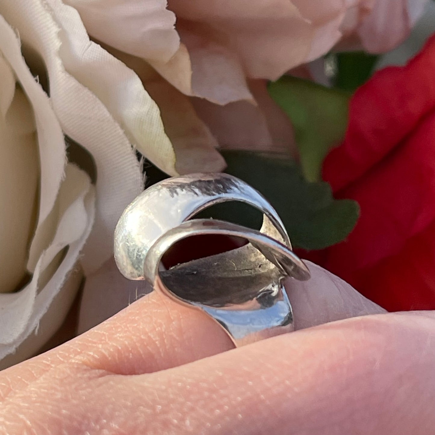 Vintage Sterling Silver Modernist double loop abstract Ring 70s 1974 M 5.1g