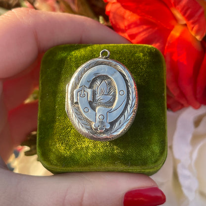 Antique Victorian Sterling Silver Buckle Locket Eternity Pendant 1889