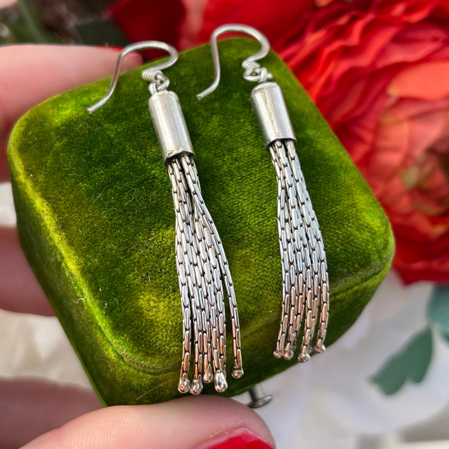 Vintage Sterling Silver Fob Tassel Earrings