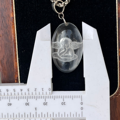 Unreleased: Sterling Silver Intaglio Angel Rock Crystal Pendant Necklace