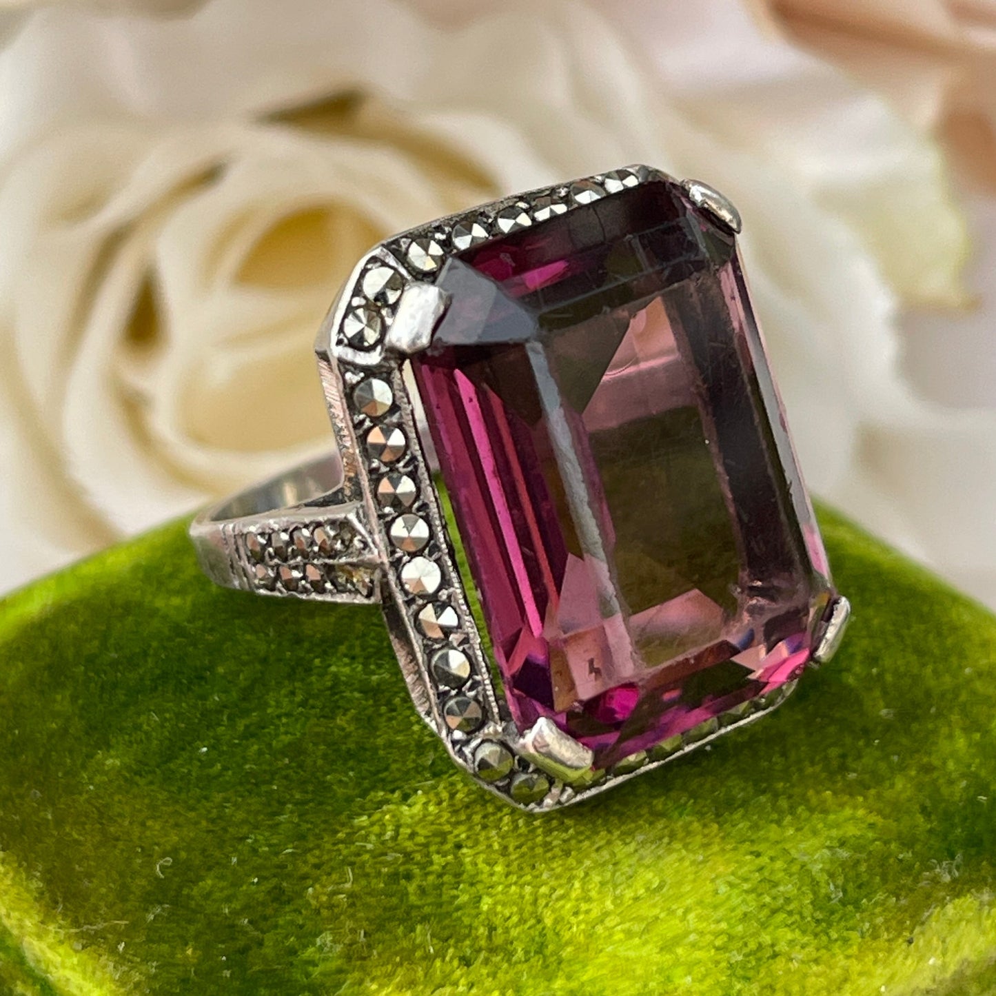 Unreleased: Art Deco Sterling Silver Huge Amethyst Cocktail Ring P