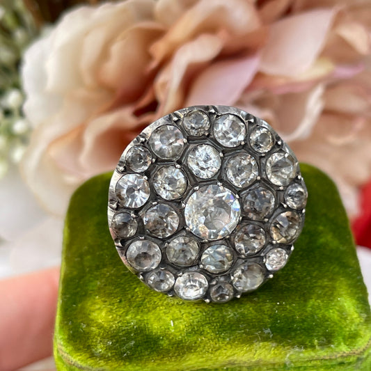 Unreleased: Antique Sterling Silver Georgian Huge Diamond Paste Pave ring N 14.7g