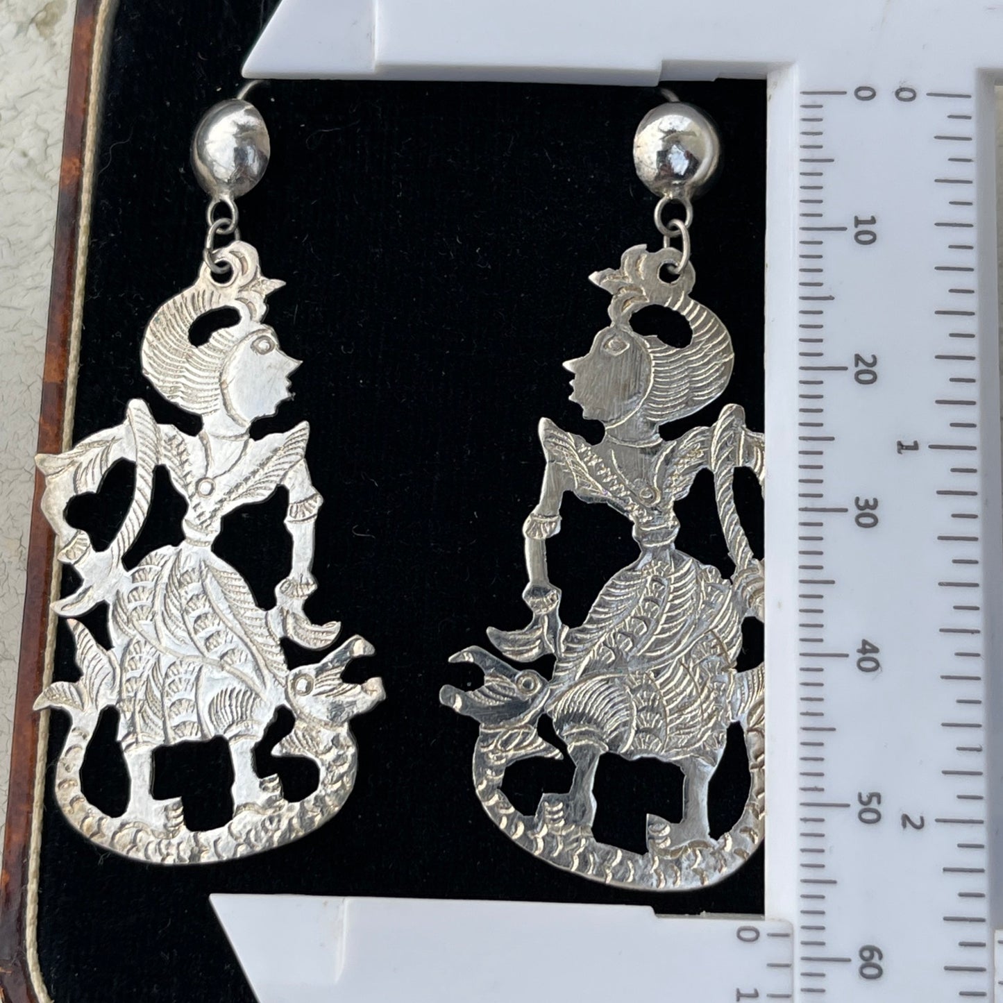 Vintage Sterling Silver Siam Dancer Dropper Earrings