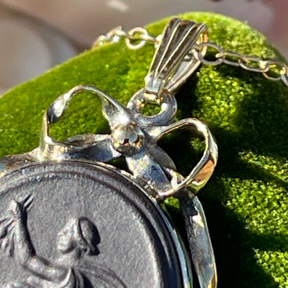 Vintage Sterling Silver Gold Venus & Cupid Basalt Cameo Necklace Wedgwood