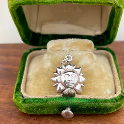 Vintage Sterling Silver Puffy Sun Celestial Charm Pendant