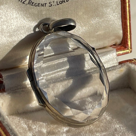 Antique Victorian Silver Rock Crystal Locket Pendant Rare