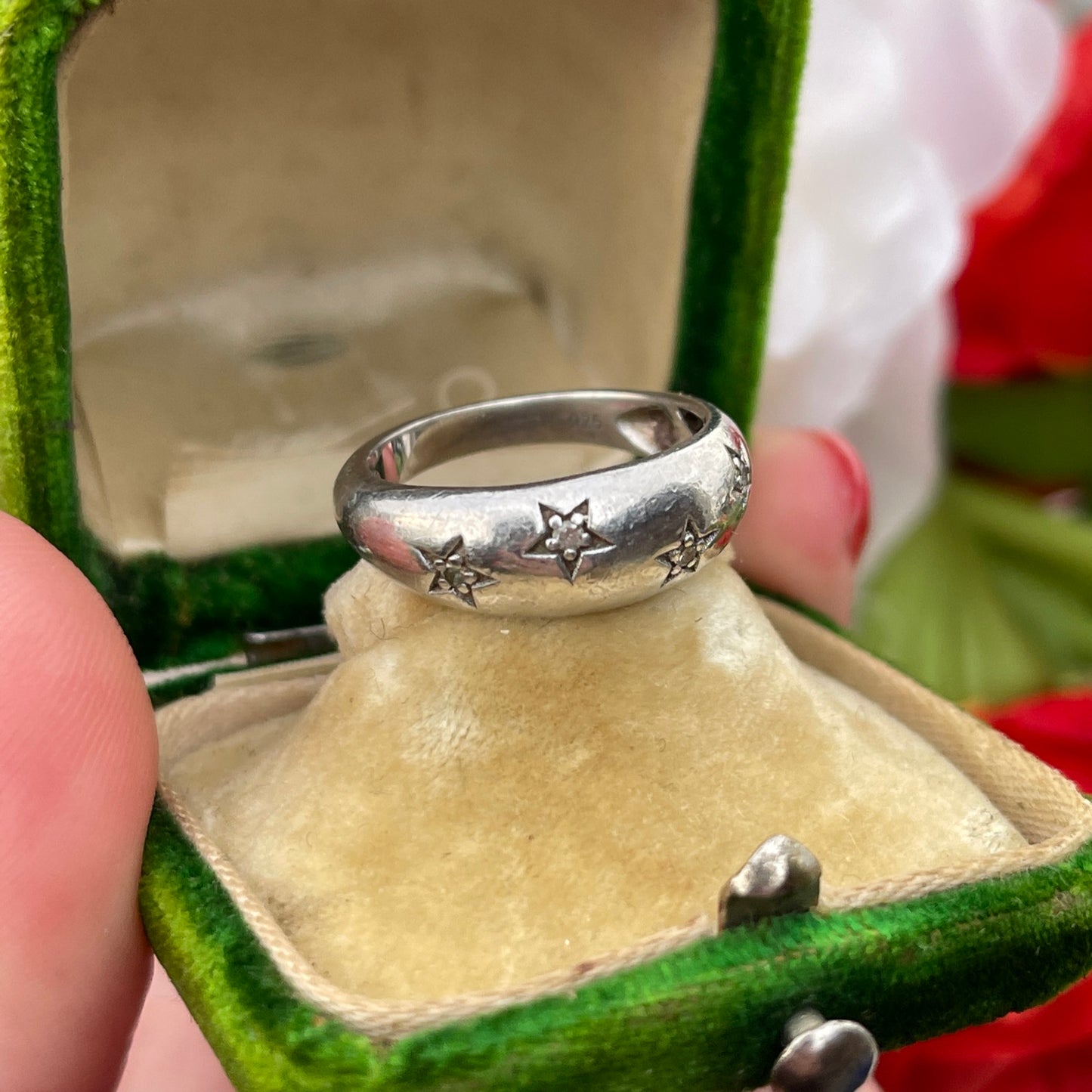 Sterling Silver Diamond Star Bombe Ring Vintage Celestial Style M