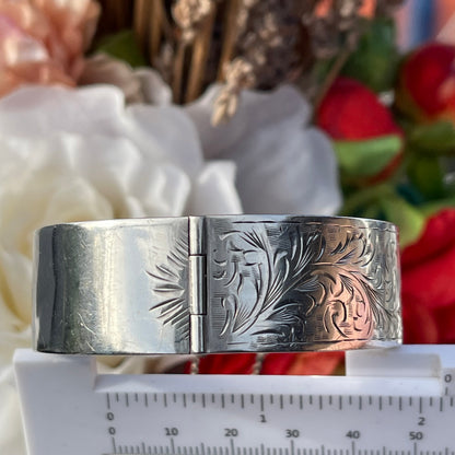 Vintage Sterling Silver Filigree Bracelet Bangle Cuff Thick Hallmarked 1953 27g