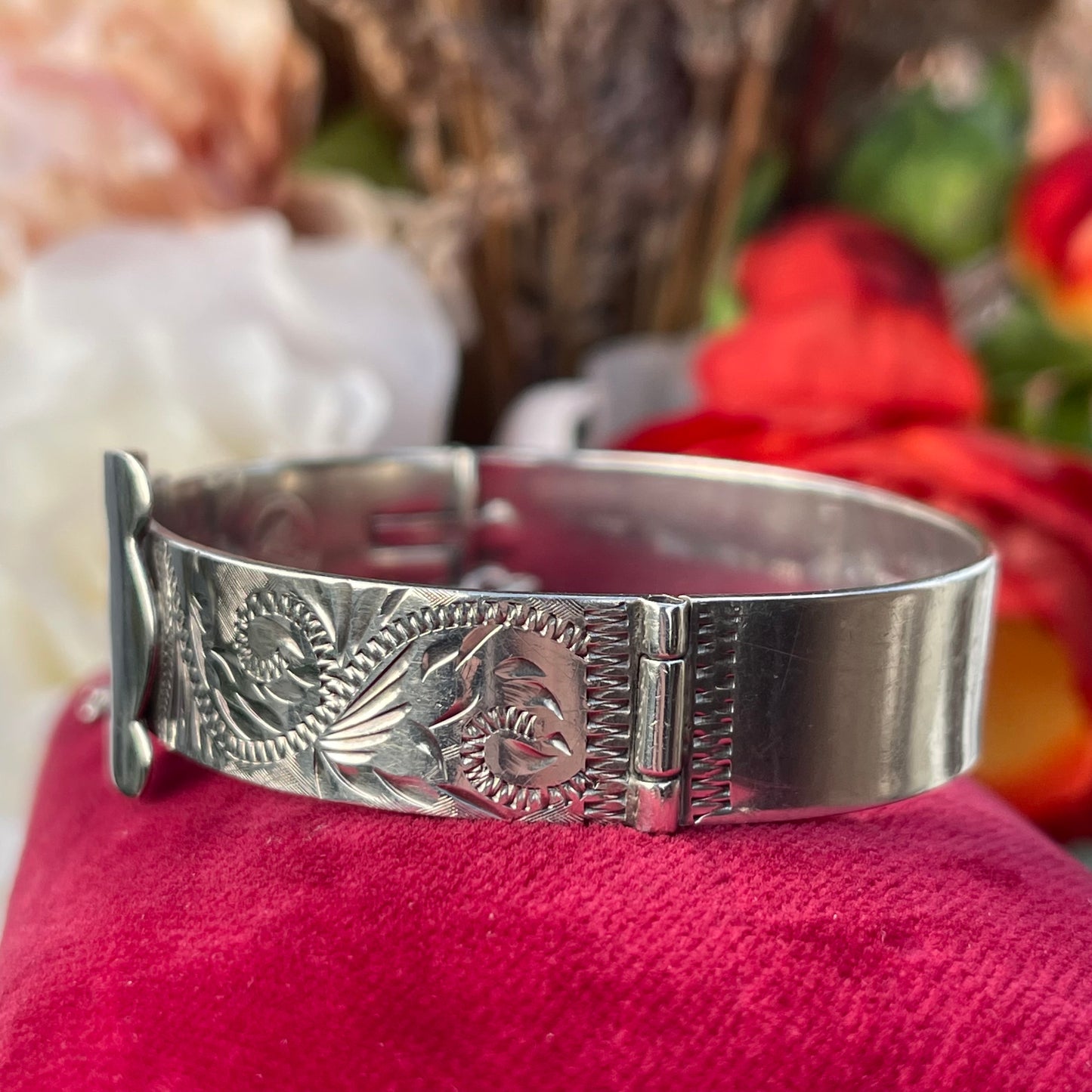 Vintage Sterling Silver Buckle Bangle Victorian Revival Irish 1979 Heavy 33g