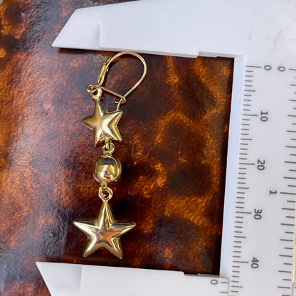 Vintage 9ct Yellow Gold Star Celestial Dropper Earrings Long Rare Moon 2.5g