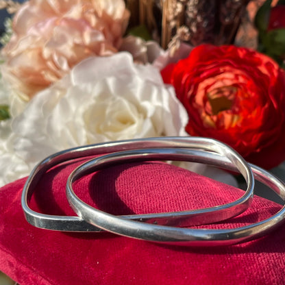 Sterling Silver Linked Bangles Circle Square Heavy 17g
