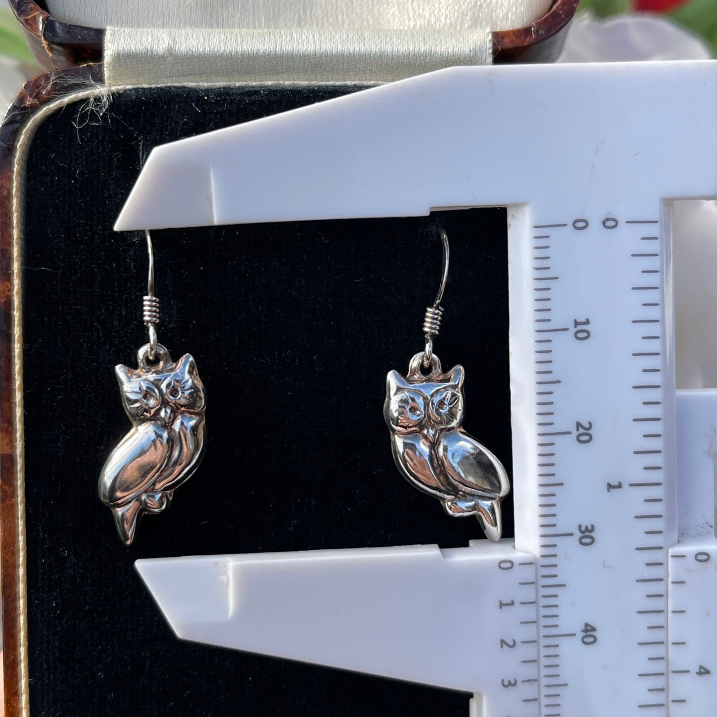 Vintage Sterling Silver Owl Dropper Earrings