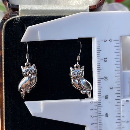 Vintage Sterling Silver Owl Dropper Earrings