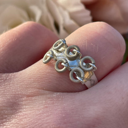 Vintage 60s Swedish Sterling Silver Modernist Loops Etched Sami Ring S 3.2g