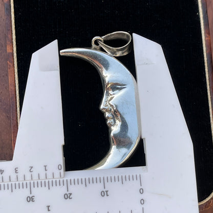 Unreleased: Vintage Large Sterling Silver Crescent Moon Face Pendant