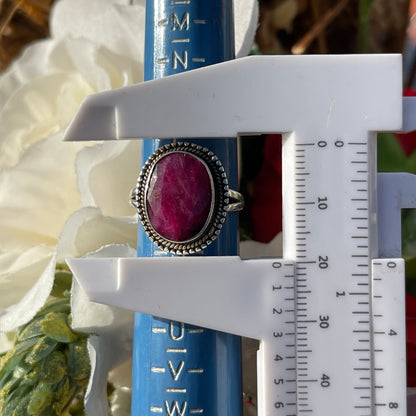 Vintage Sterling Silver Ruby Pink Statement Ring Q