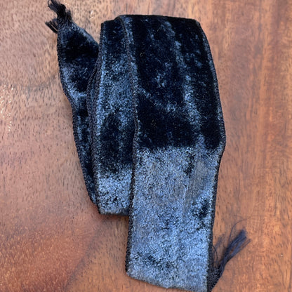 Vintage Mid-Century Midnight Blue Silk Effect Crushed Velvet Ribbon