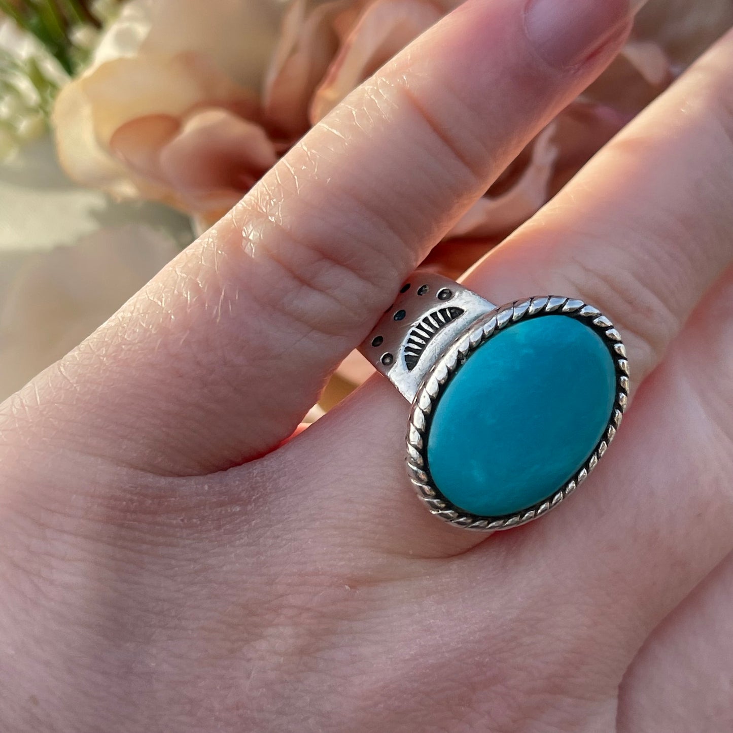 Vintage Sterling Silver Sleeping Beauty Turquoise Carolyn Pollack Ring S 14g
