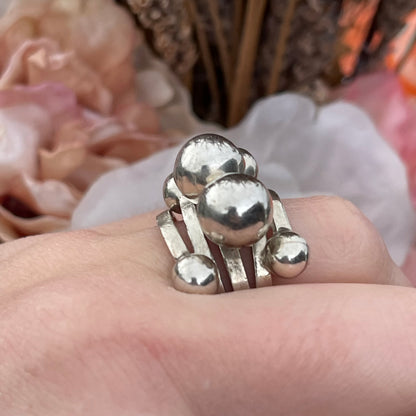 Vintage Sterling Silver Very Heavy modernist ball chunky ring mexican N 13g