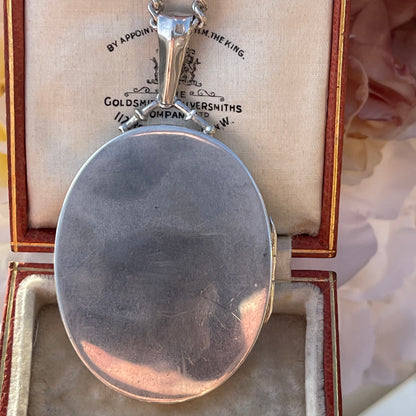 Sterling Silver XL Swallow Floral Engraved Victorian Revival Locket