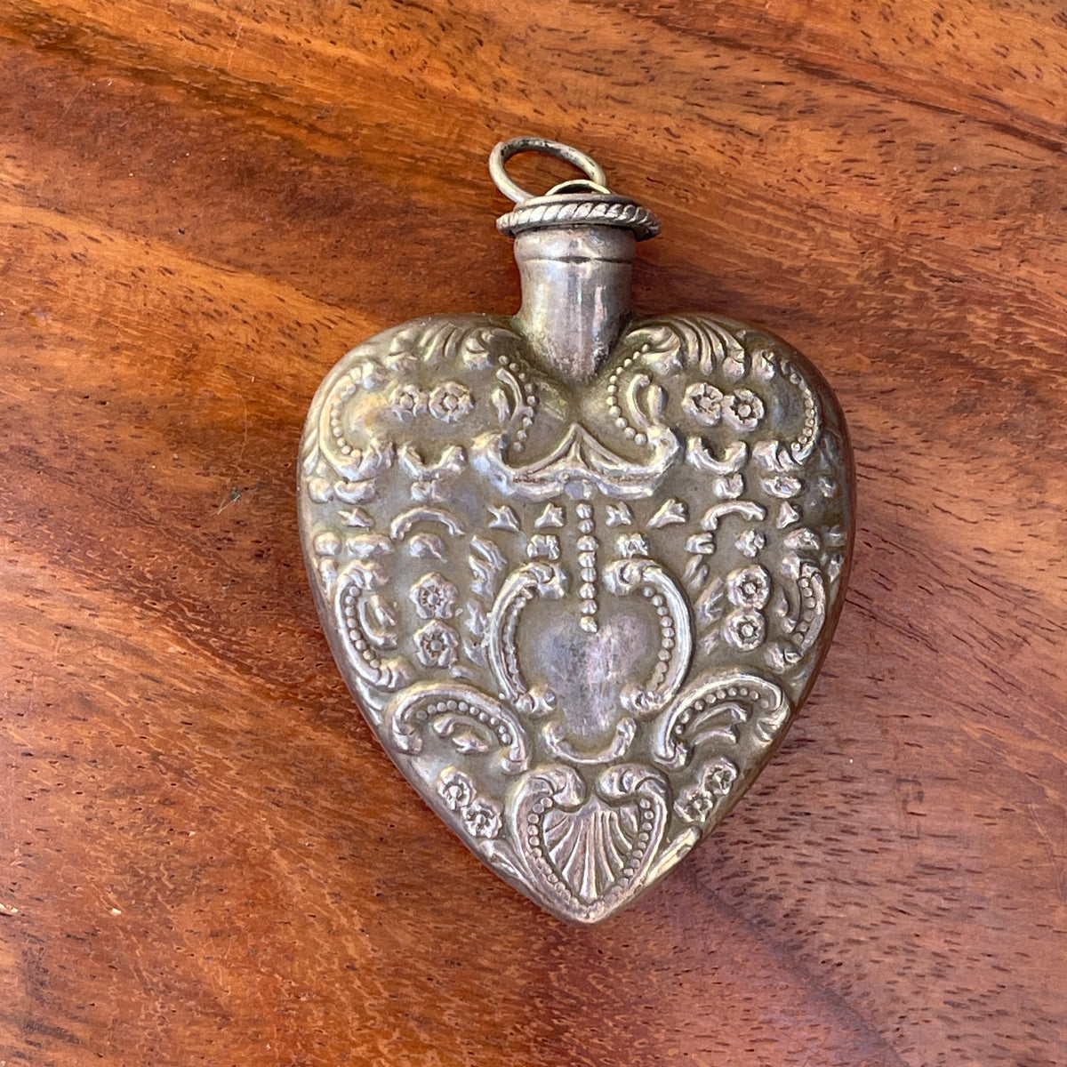 Unreleased: Vintage Sterling Silver Heart Perfume Bottle Pendant large 55mm