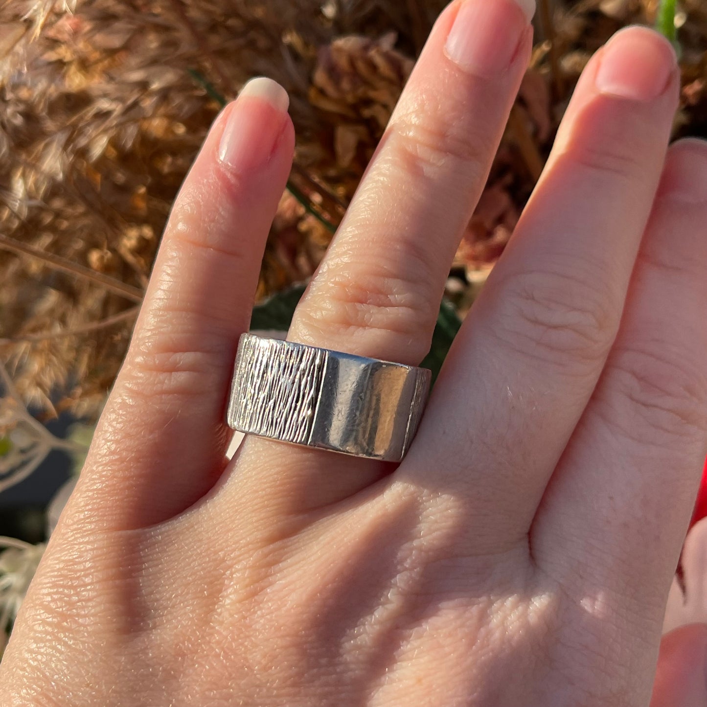 Vintage Sterling Silver Heavy Thick Band Modernist Textured Ring V/W