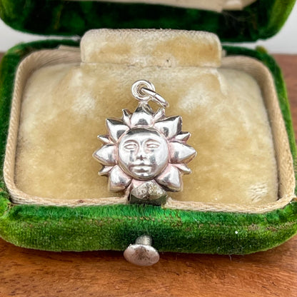 Vintage Sterling Silver Puffy Sun Celestial Charm Pendant