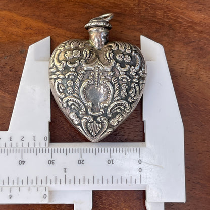 Unreleased: Vintage Sterling Silver Heart Perfume Bottle Pendant 40mm