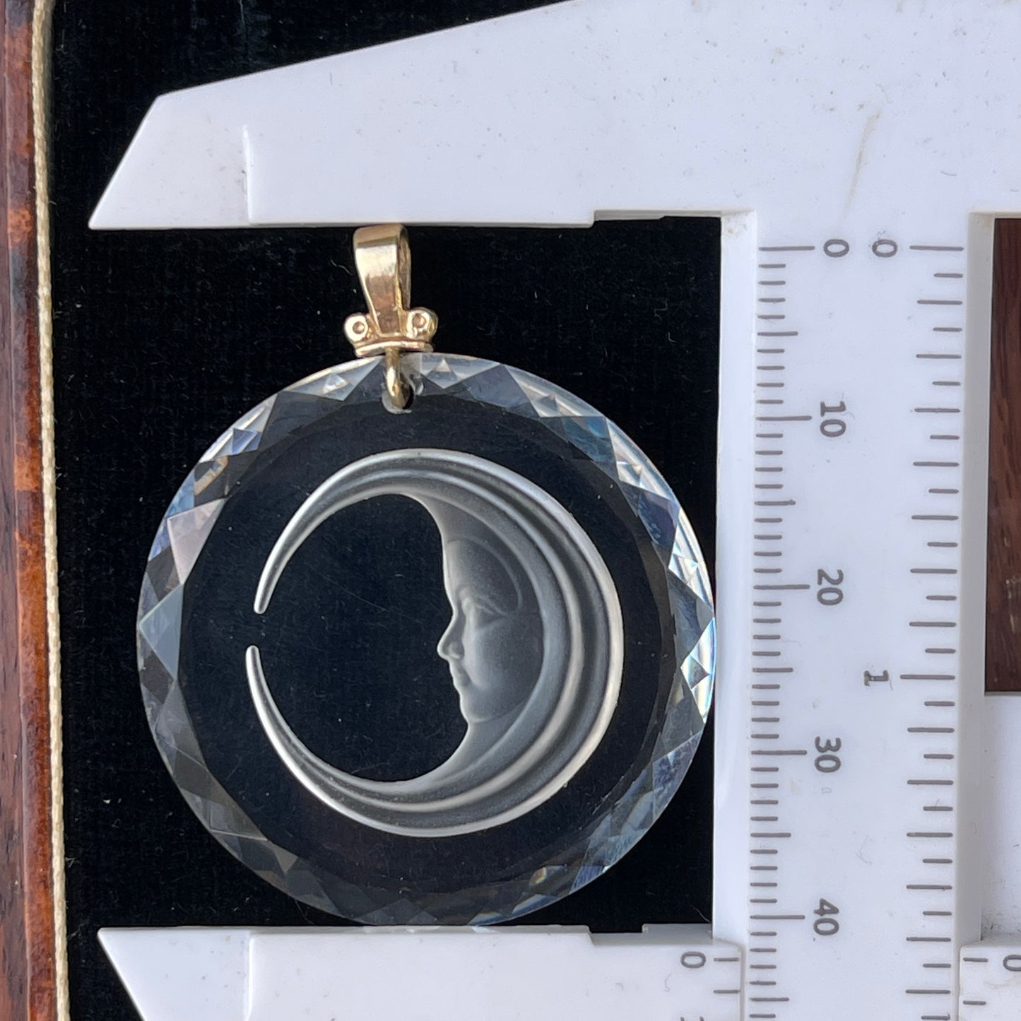 Unreleased: Vintage Swarovski Crystal Moon Intaglio Sun Catcher Gold Pendant