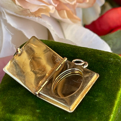 Antique 9ct Gold Edwardian Book Locket Engraved Heart Pendant Rare 1903 3g