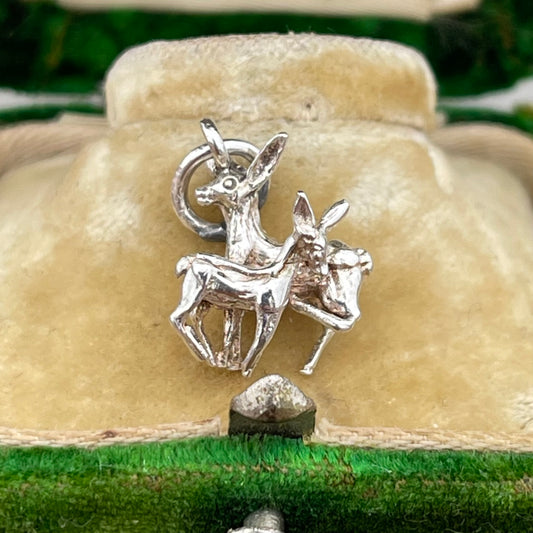 Vintage Sterling Silver Deer Mother & Baby Fawn Charm Pendant