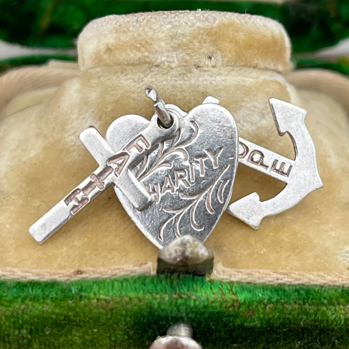 Vintage Sterling Silver Hope Faith Charity Heart Cross Anchor Charm Pendant