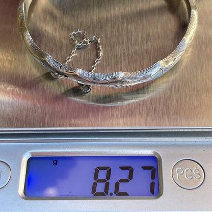 Vintage Sterling Silver Slim Etched Bamboo Bangle Bracelet