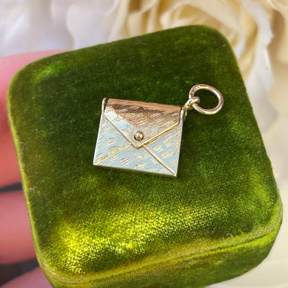 Vintage 9ct Gold Envelope Charm Pendant Letter RARE Antique Revival 3g