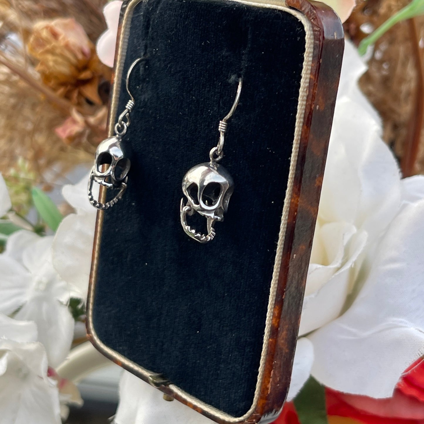 Vintage Silver Articulated Skull Momento Mori earrings