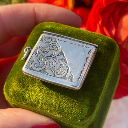 Antique Edwardian Sterling Silver Sweetheart Envelope Charm Pendant Locket 1913