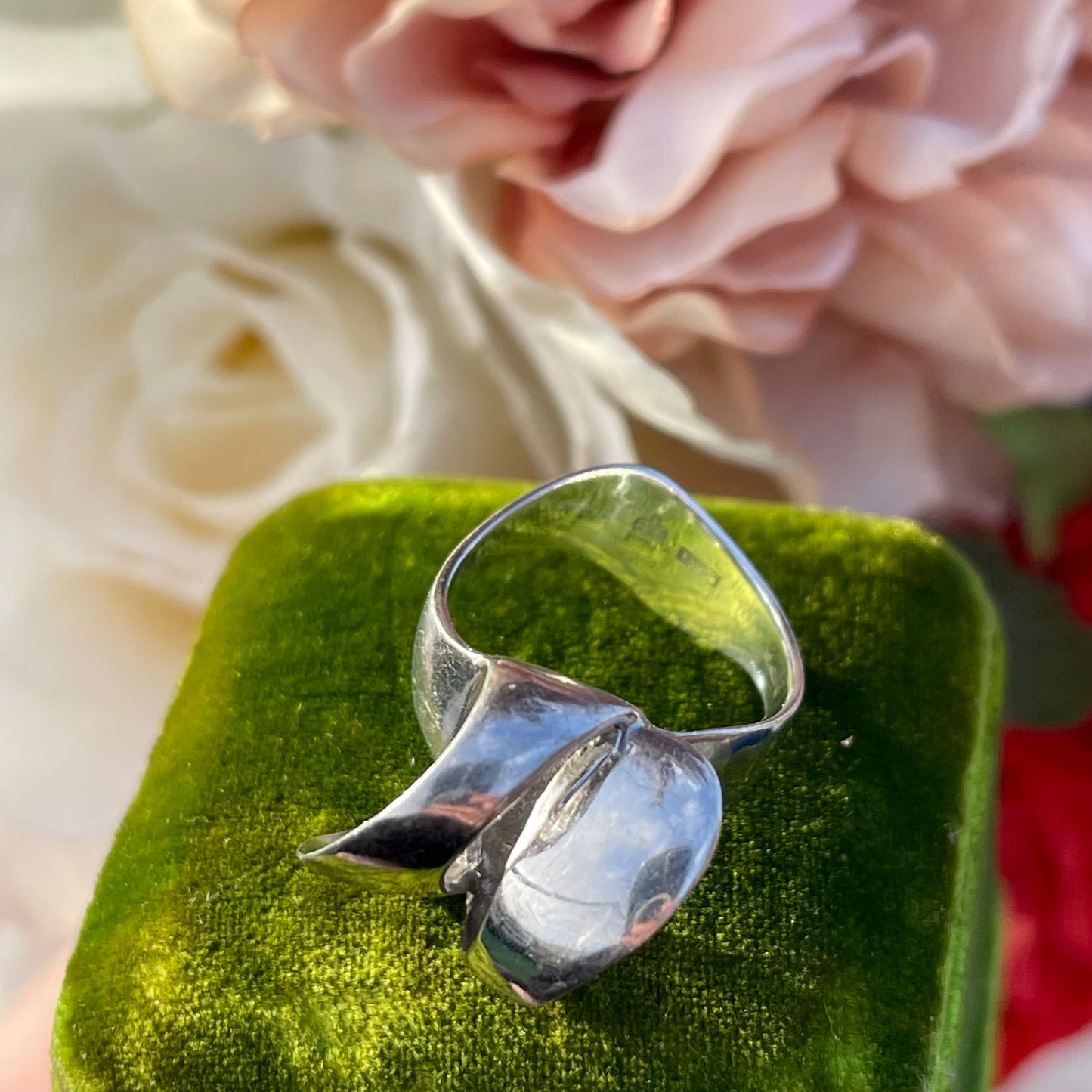 Vintage Sterling Silver Modernist double loop abstract Ring 70s 1974 M 5.1g
