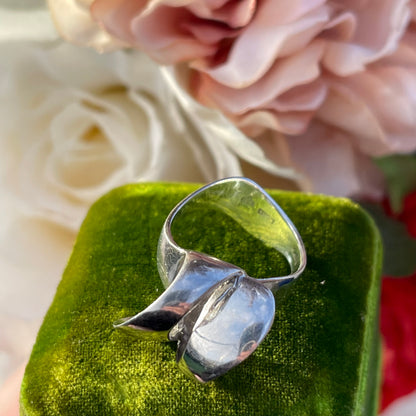 Vintage Sterling Silver Modernist double loop abstract Ring 70s 1974 M 5.1g