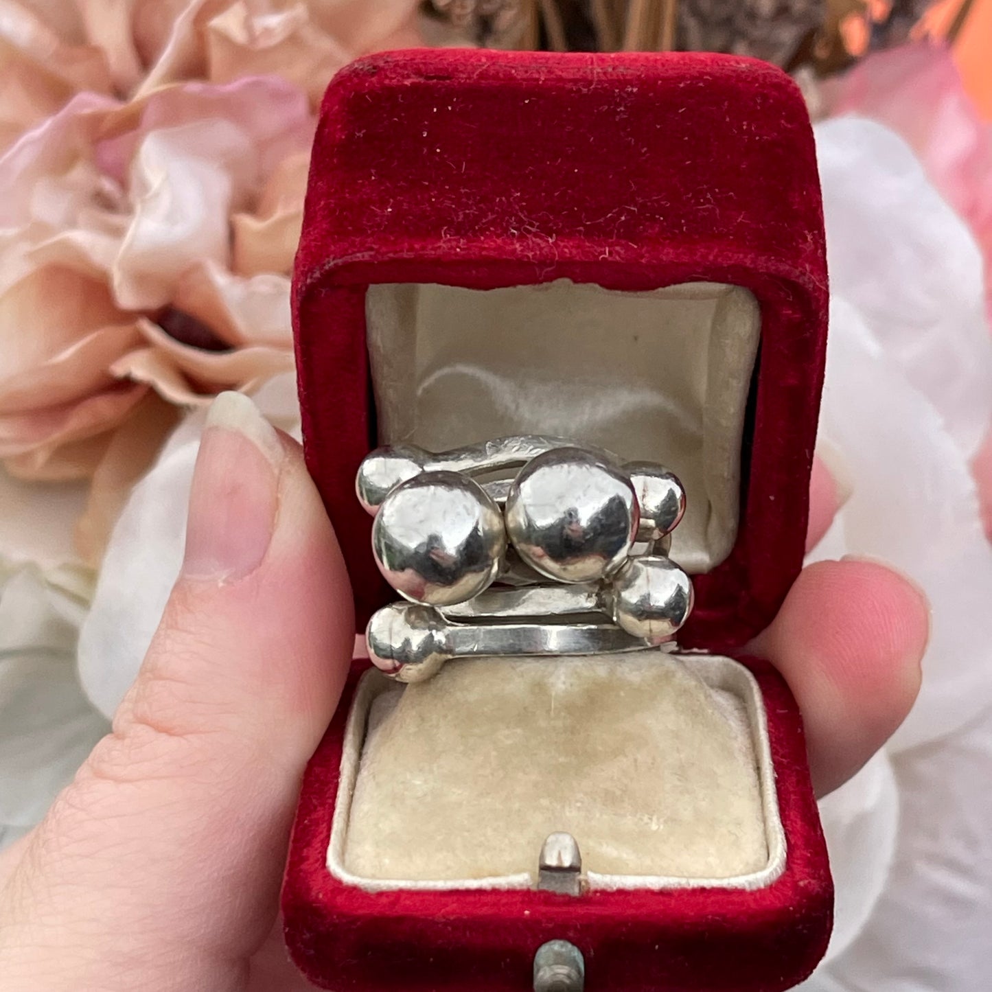Vintage Sterling Silver Very Heavy modernist ball chunky ring mexican N 13g