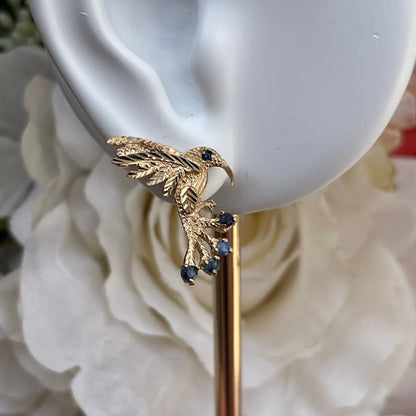 Vintage 9ct Yellow Gold Sapphire Hummingbird Bird Stud Earrings Rare 2.9g