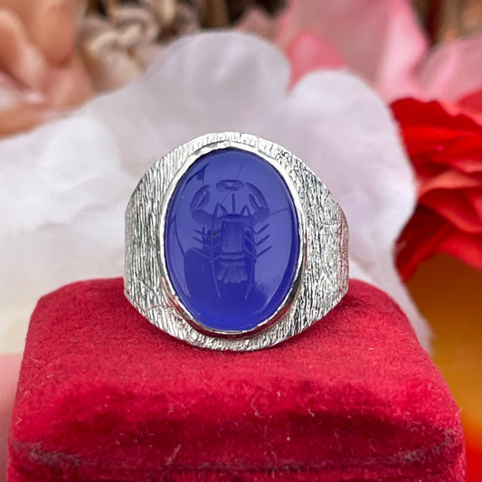 Vintage Sterling Silver Lobster Intaglio Signet Ring 1976 Q 6.1g