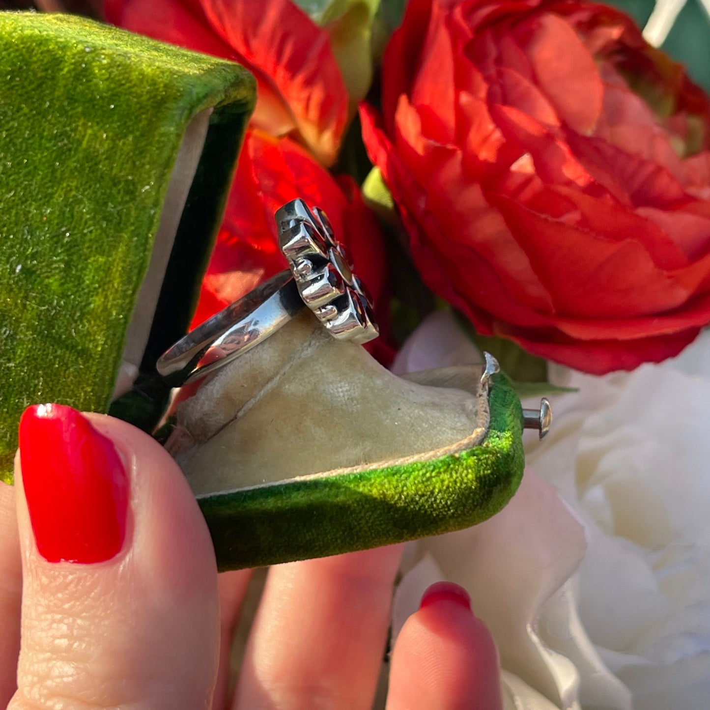 Vintage Sterling Silver Garnet And Citrine Flower Ring Indian P