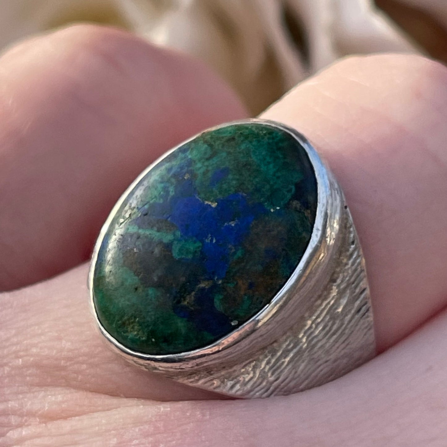 Vintage Sterling Silver Azurite Malachite Signet Ring 1994 6.9g P